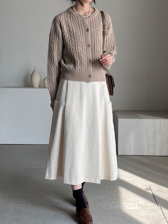 韓國女裝連線 - 麻花捲鈕扣無領針織外套-摩卡咖 (FREE)