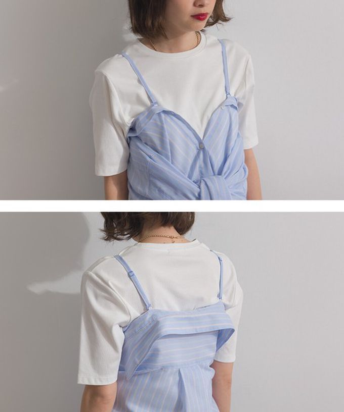 日本 ELENCARE DUE - 2way穿法輕盈透膚寬版薄襯衫-格紋-淺灰綠