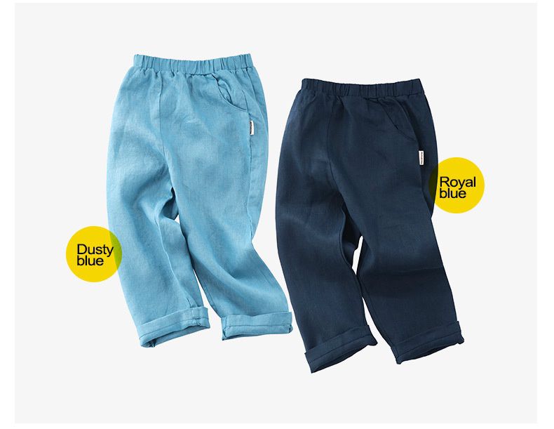 Minizone - 亞麻寬鬆長褲-藏藍色