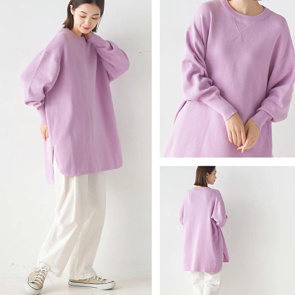 日本 OMNES - 透氣舒膚棉混長版大學T-粉紫