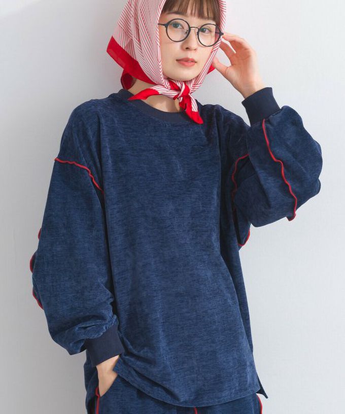 日本 Lupilien - 木耳縫線休閒絨面長袖上衣-淺灰