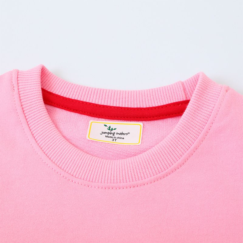 Jumping meters - 棉質圓領長袖上衣/大學T-立體獨角獸-粉色