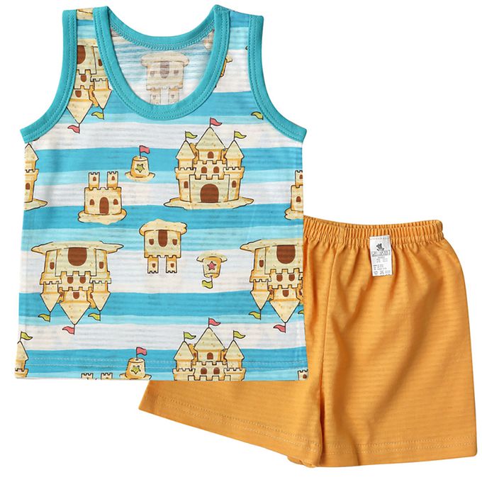 正韓 Puco - 超優質嬰幼兒/兒童無袖100% 有機棉家居服/睡衣-沙灘城堡