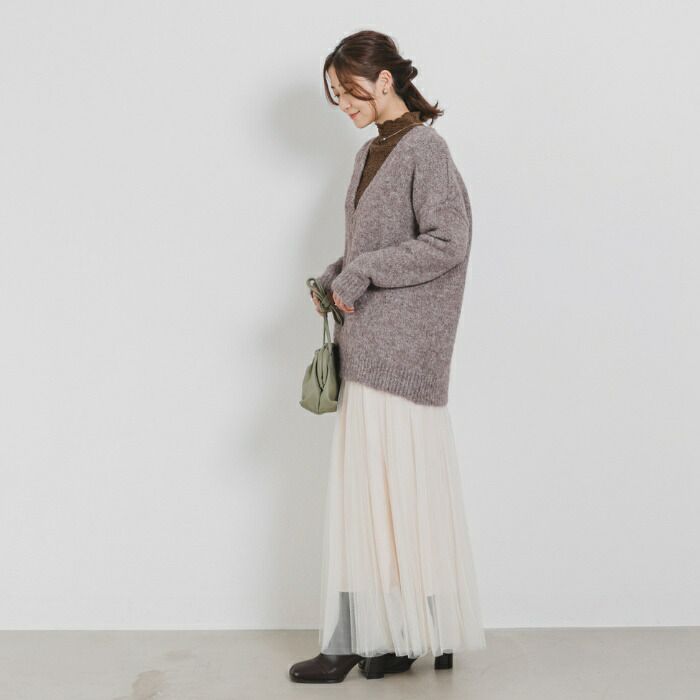 日本 ihuu - 柔軟深V領混羊毛針織上衣-紫羅蘭