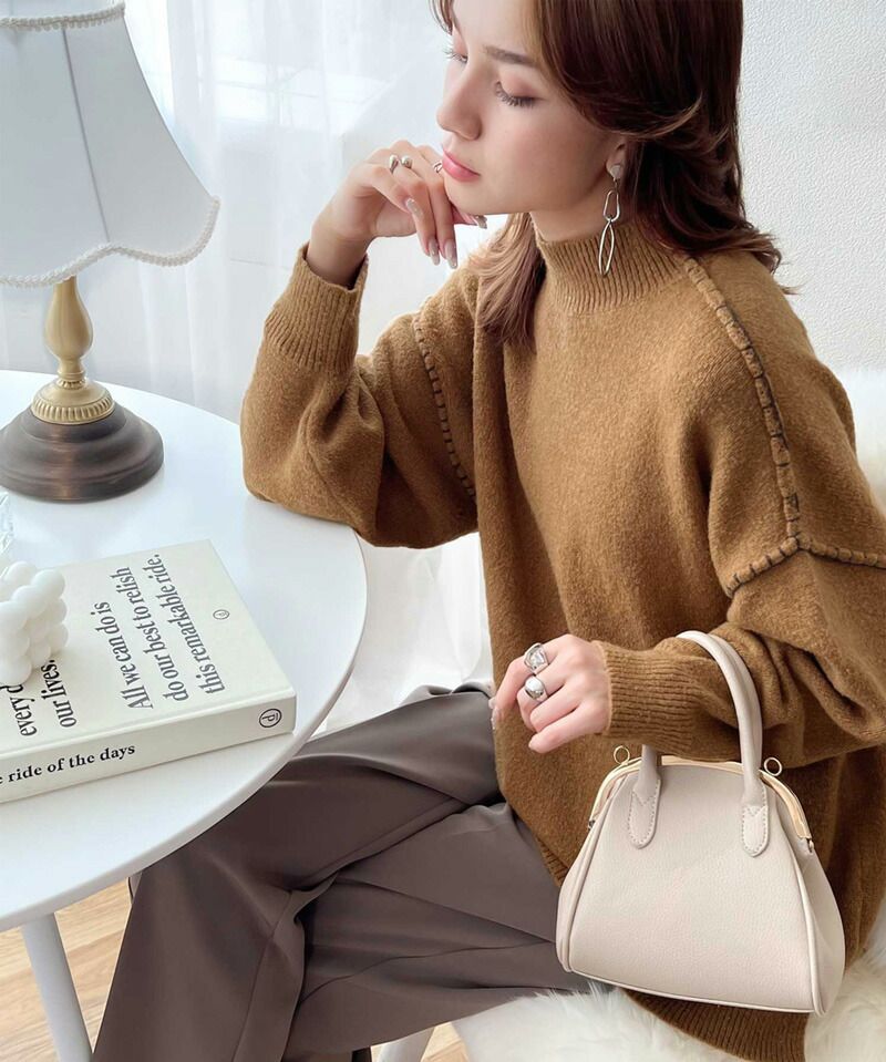 日本 Classical Elf - 復古粗縫線針織毛衣-肉桂橘