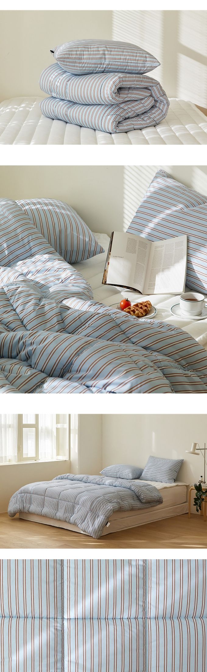 韓國 Maatila - 可水洗M2全方位抗菌防蟎四季被-法式灰藍直紋