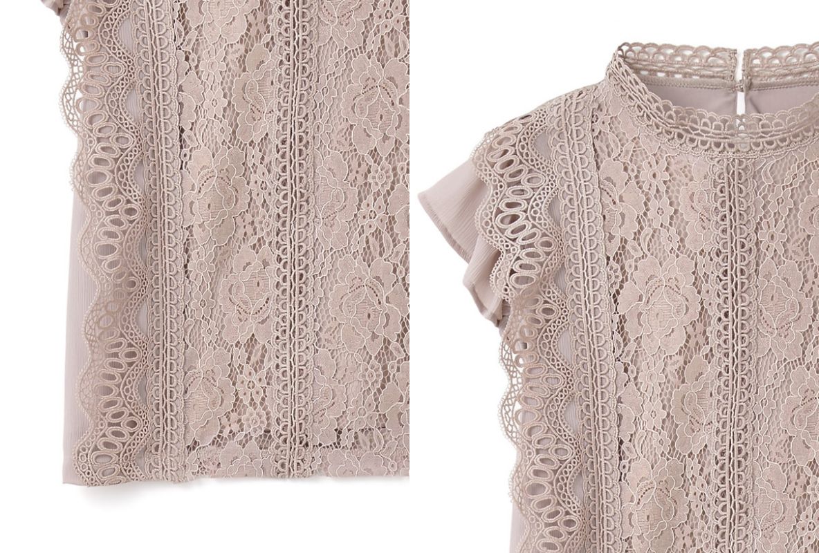 日本 GRL - 微立領氣質蕾絲短袖上衣-白