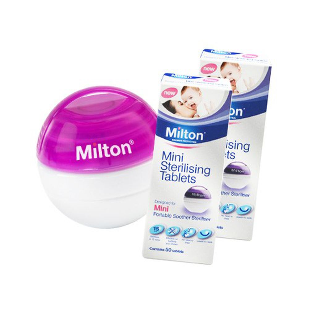 英國米爾頓 Milton - 攜帶式奶嘴消毒球(紫羅蘭)+迷你消毒錠(50入/盒)*2