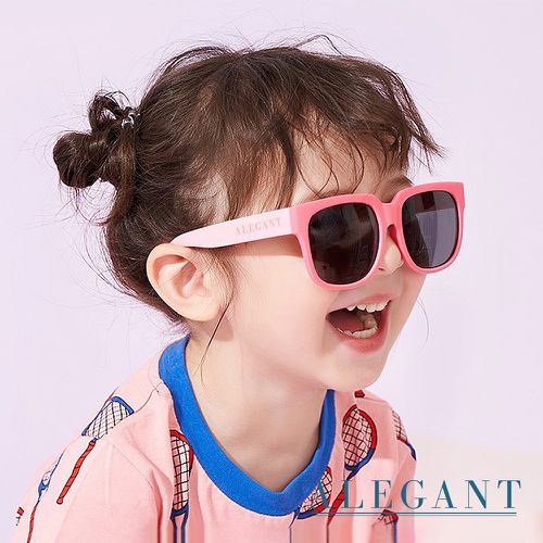 ALEGANT - 童趣生活蜜蘋粉兒童專用輕量彈性太陽眼鏡/UV400方框偏光墨鏡