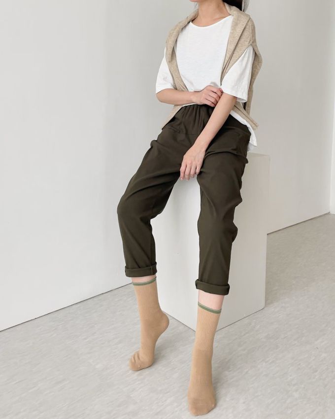 韓國Marian - 撞色百搭中筒襪-黑色 (Free)