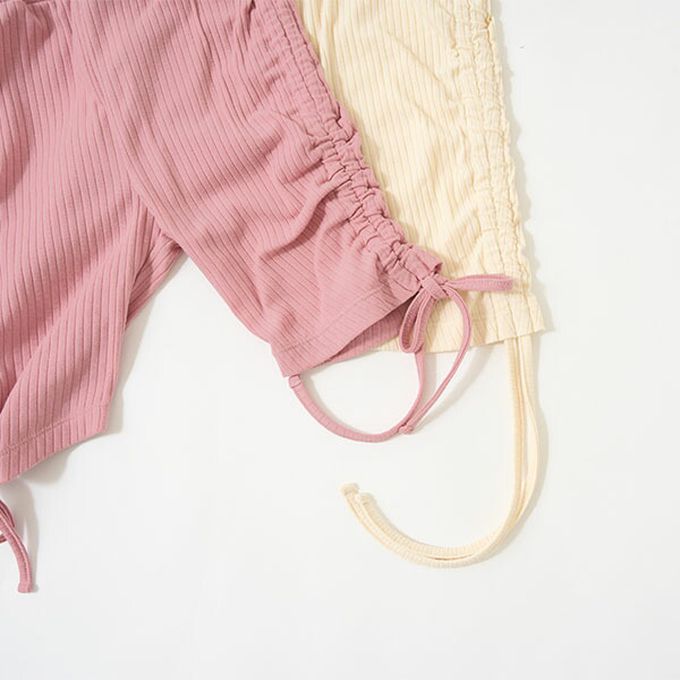 日本 Lycee mine - 側綁帶甜心皺摺合身五分褲-粉紅