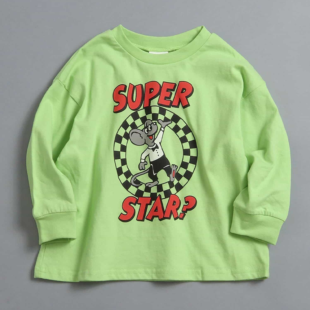 俏皮印花薄長袖上衣-SUPER STAR-亮綠
