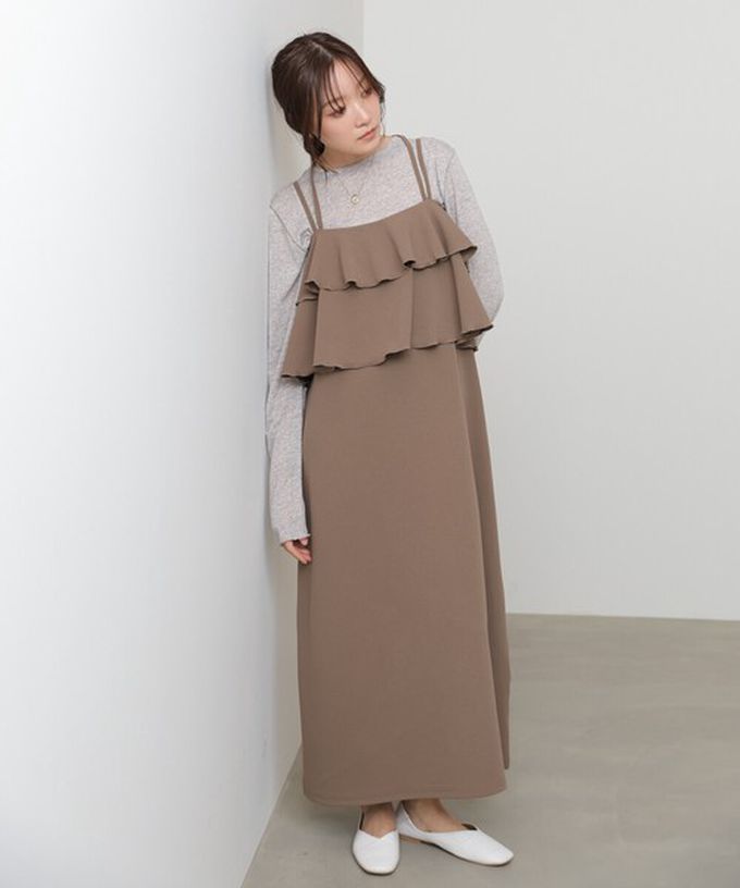 日本 Bab - 優雅綁帶層疊喬其紗細肩帶洋裝-象牙米