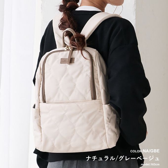 日本 LIZDAYS - 8口袋輕量絎縫防潑水時尚後背包-軍綠