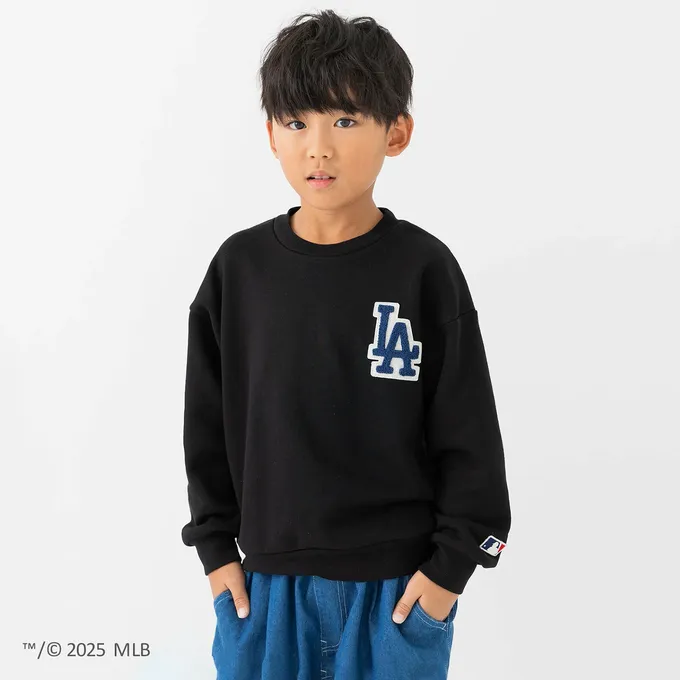 日本 Chil2 - MLB聯名 立體LOGO刺繡長袖上衣-洛杉磯道奇-黑