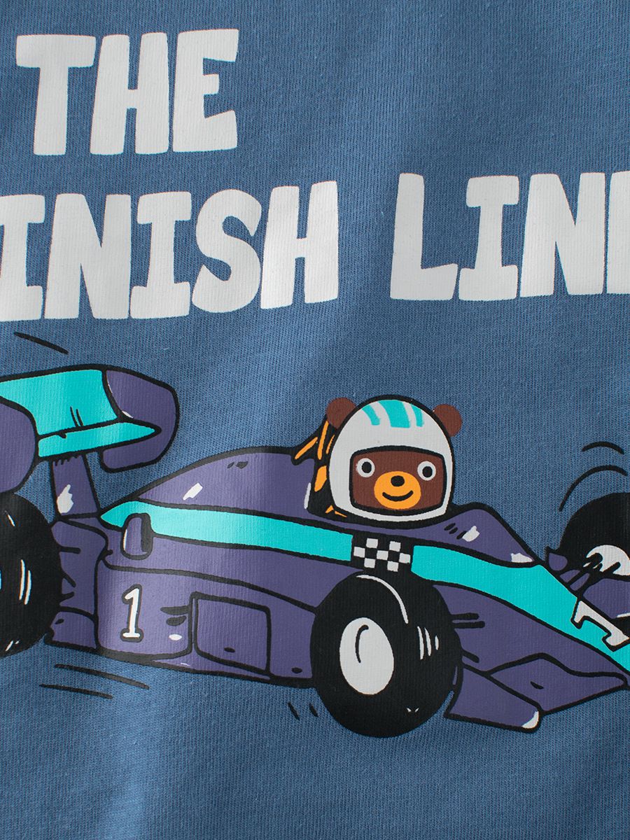 純棉圓領薄長袖上衣-熊熊賽車手-海軍藍