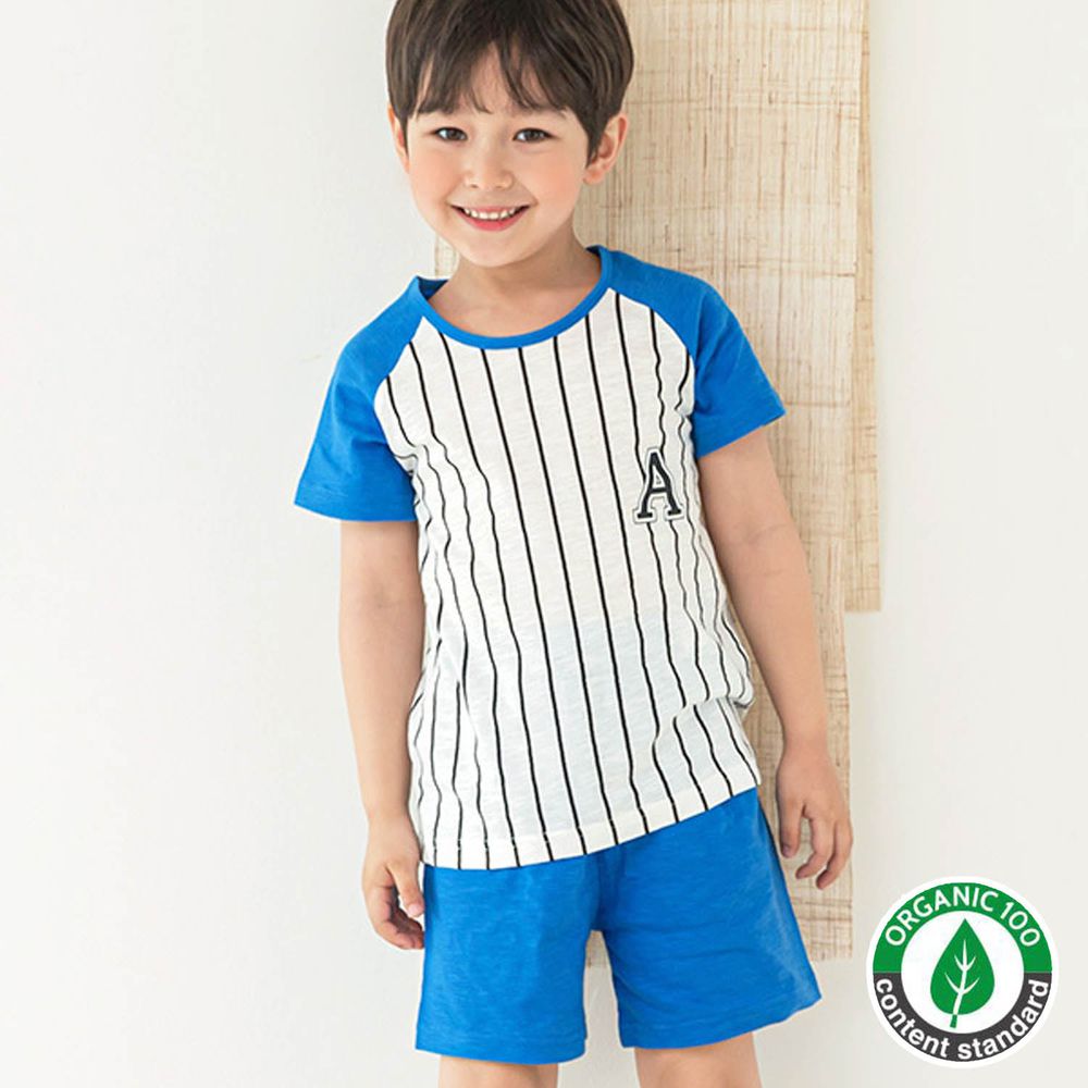 韓國 Maykids - 有機棉細柔短袖袖家居服-藍色棒球服