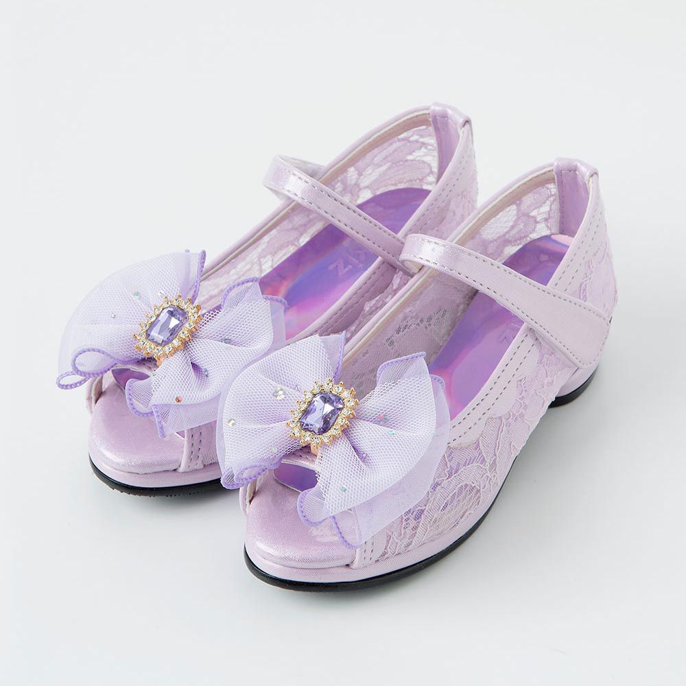 韓國 OZKIZ - 2cm高雅蕾絲寶石點綴魚口跟鞋-淡紫