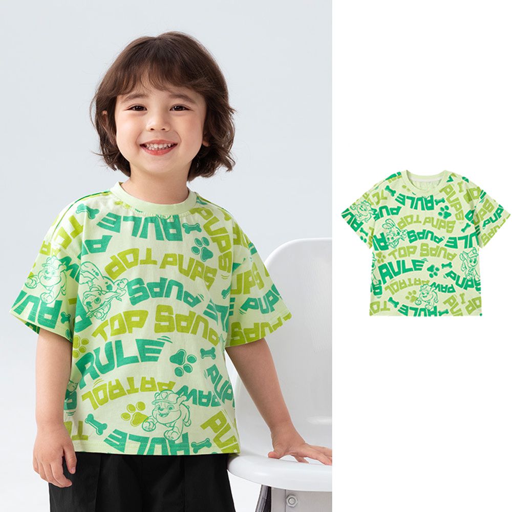 卡通汪汪隊純棉滿版印花短袖上衣-淺綠