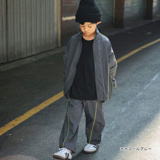 日本 BRANSHES - 線條滾邊輕便休閒尼龍長褲-黑x白