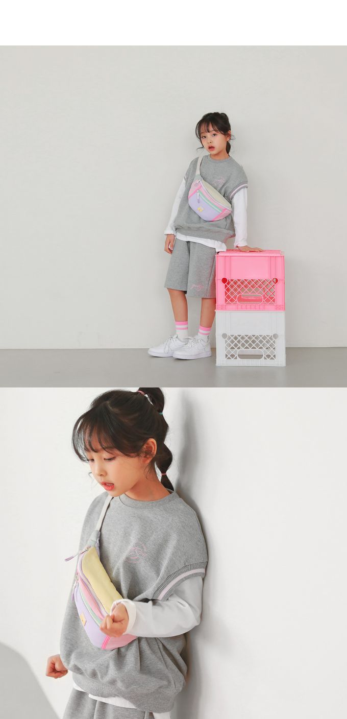 韓國 J KIDS - 甜美風格寬鬆背心短褲套裝-灰