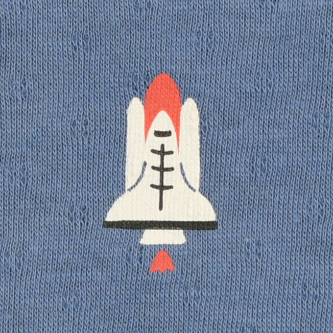 akachan honpo - 長袖圓領上衣2件組-蓬鬆棉 機器人&太空梭-藍色