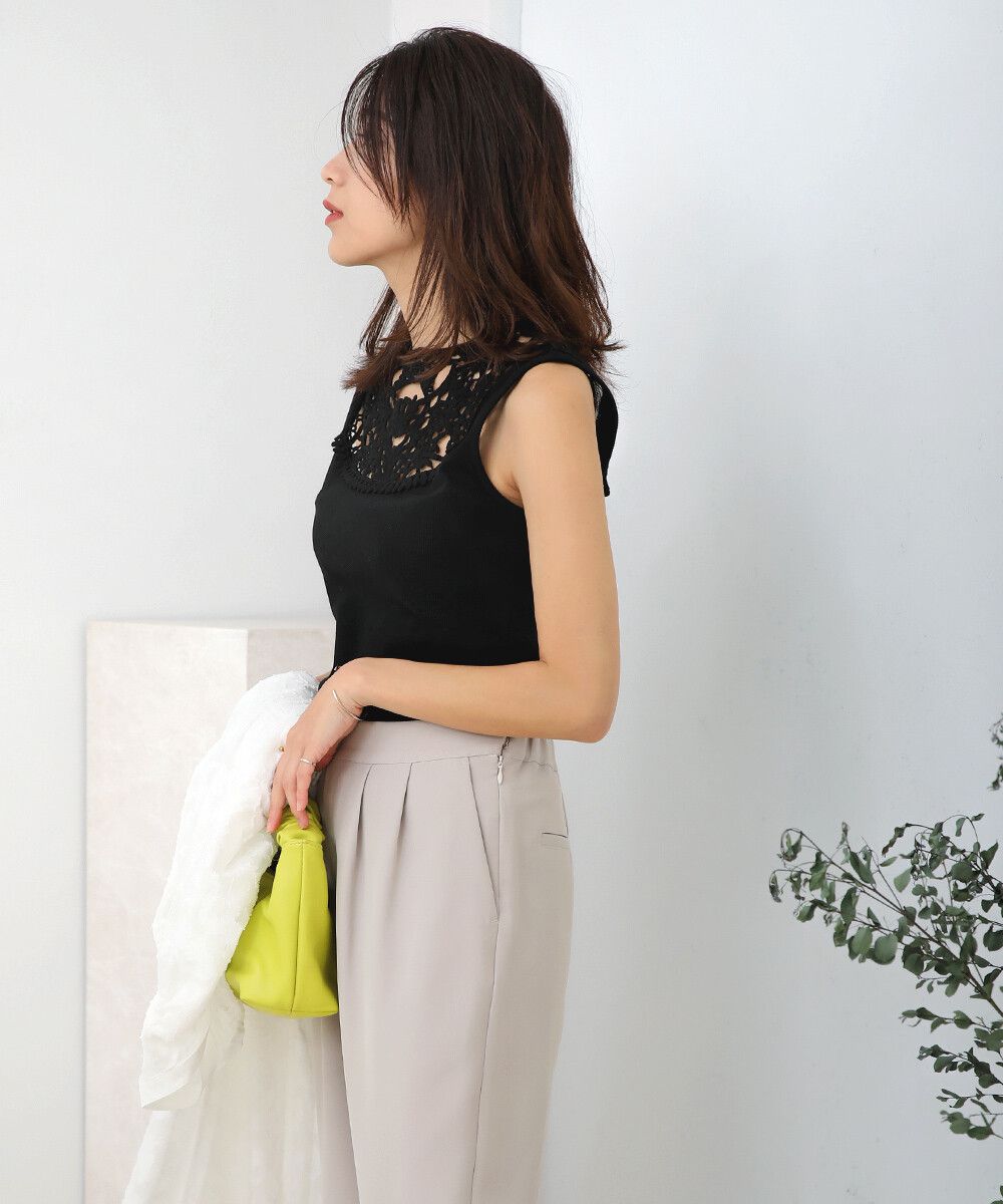 日本 Bab - 蕾絲拼接無袖上衣/大內搭背心-白