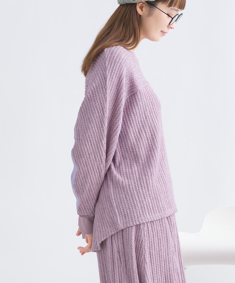 日本女裝代購 - 拼接撞色寬袖麻花針織上衣-灰