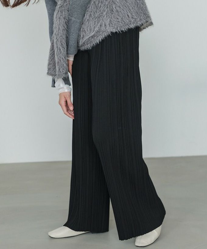 日本 Bab - 光澤修身細百褶舒適長褲-深咖啡