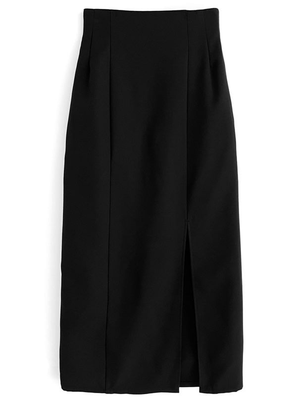 日本 GRL - 定番百搭美腿開衩長裙-簡約黑