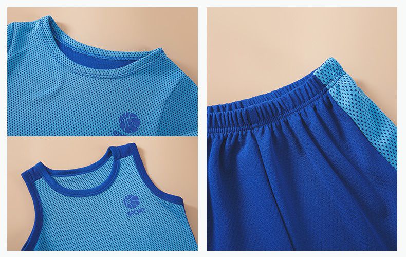 兒童速乾網眼短袖運動套裝-Sport籃球-淺灰色