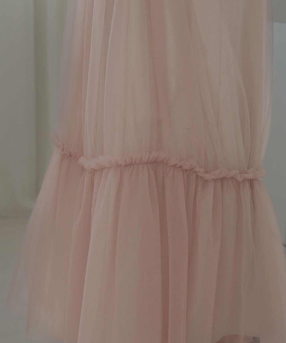 日本 Bab - 夢幻歐根紗拼接吊帶裙-夢幻粉