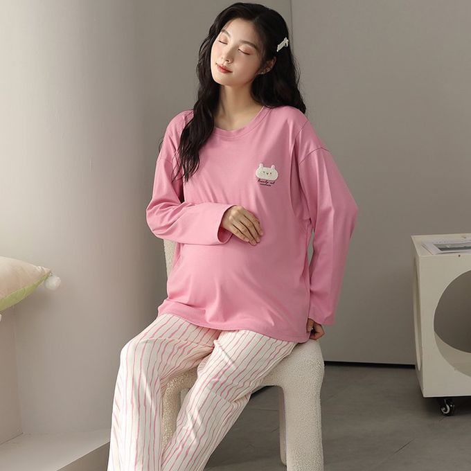 全棉長袖可愛白熊待產哺乳款居家服睡衣套裝