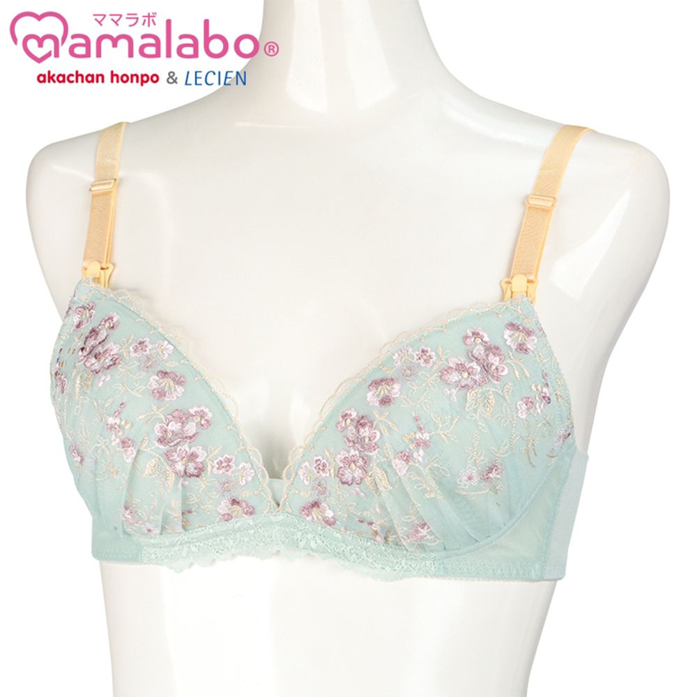 美型無鋼圈胸罩--小花 有哺乳功能-綠色