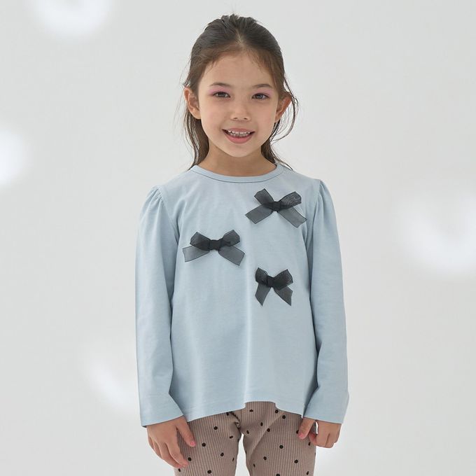 日本 Lycee mine - 100%棉 夢幻蝴蝶結長袖上衣-黑