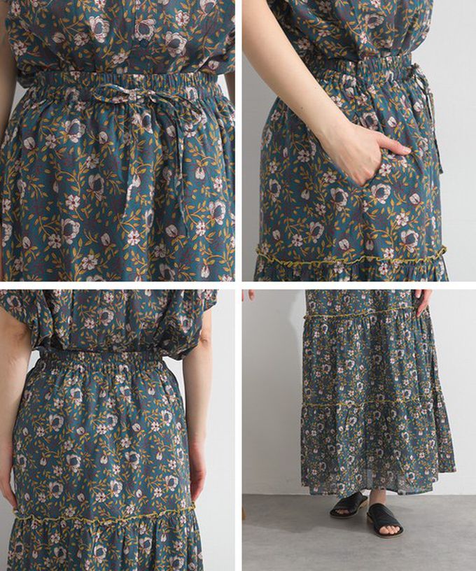 日本 Lupilien - 100%印度棉 華奢滿版印花分層長裙-白系