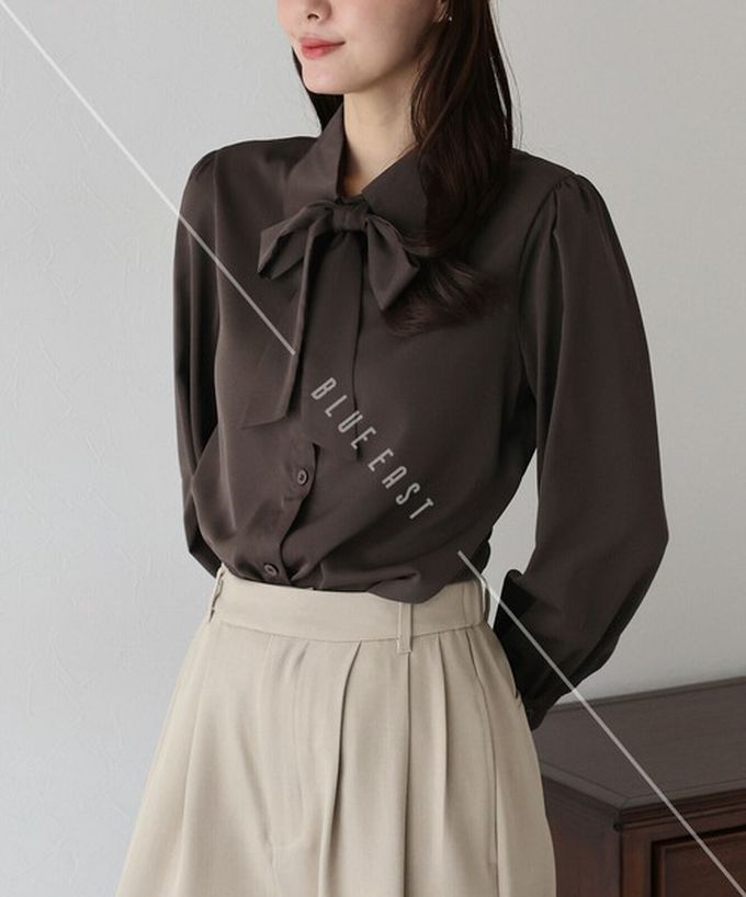 日本 BLUE EAST - 大人氣！優雅扭結雪紡長袖襯衫-咖啡