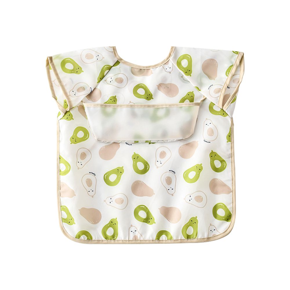 3件入-無袖防水圍兜兜 反穿衣-綠色小梨+隨機2入