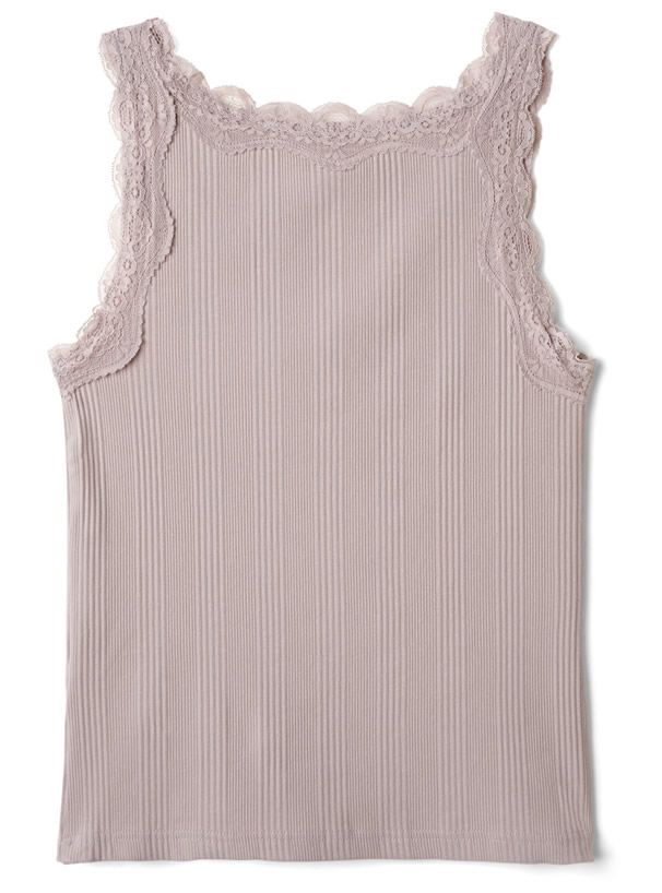 日本 GRL - 蕾絲滾邊圓領無袖上衣-米白