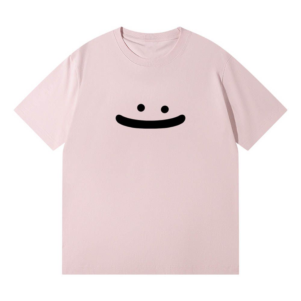 純棉寬版印花T恤-大笑臉-粉色