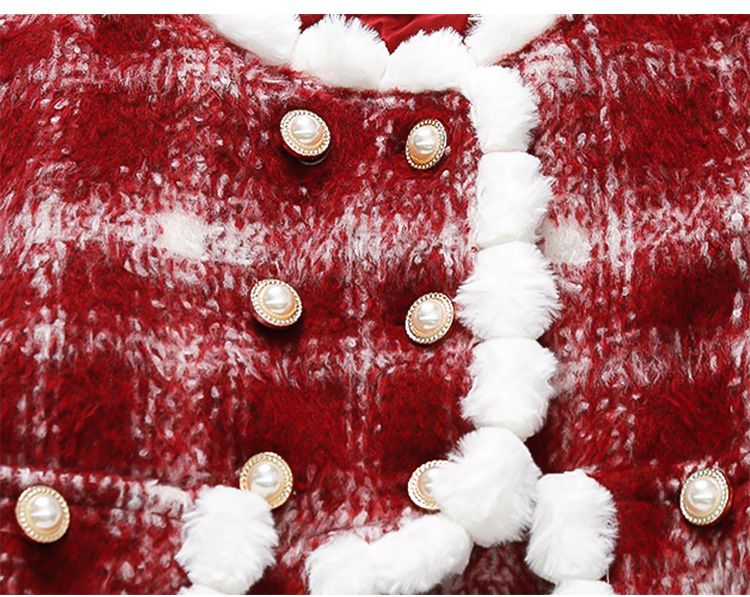 小香風綿綿雲朵連身裙套裝-背心裙+長袖外套-紅色