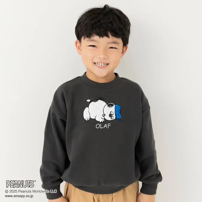 日本 Chil2 - 限定聯名 史奴比縮口長袖上衣-立體刺繡OLAF-炭灰