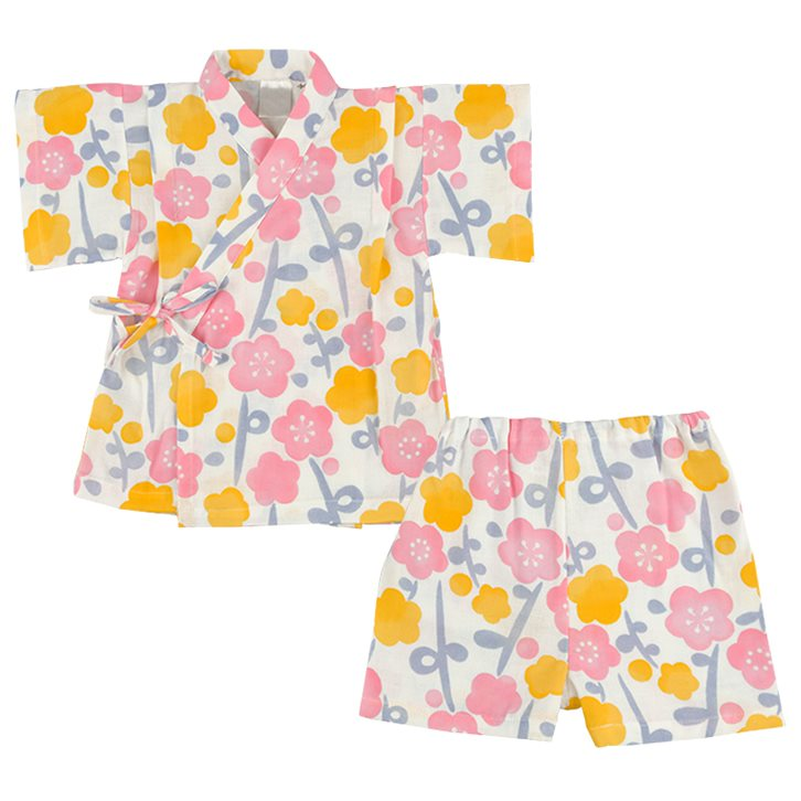 akachan honpo - 兩件式甚平-小花-米白色