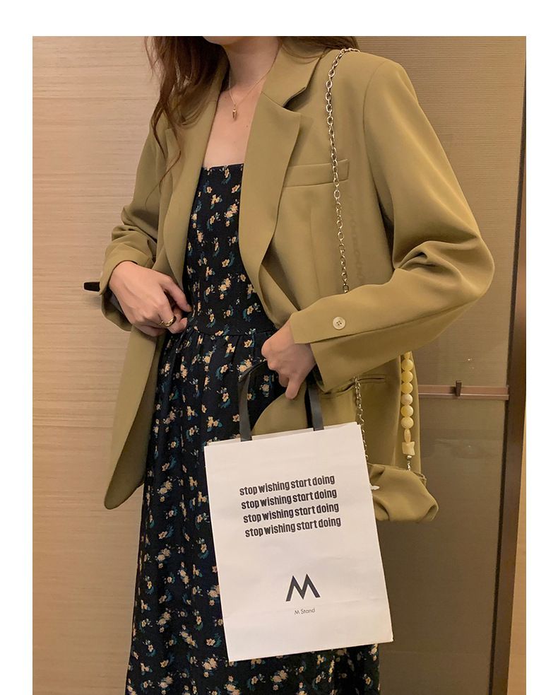 寬鬆顯瘦西裝小外套(送小包包)-卡其綠 (均碼)