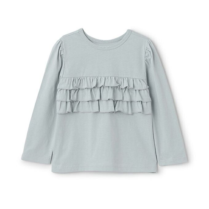 日本 Lycee mine - 100%棉 前後兩穿荷葉邊長袖上衣-淺紫