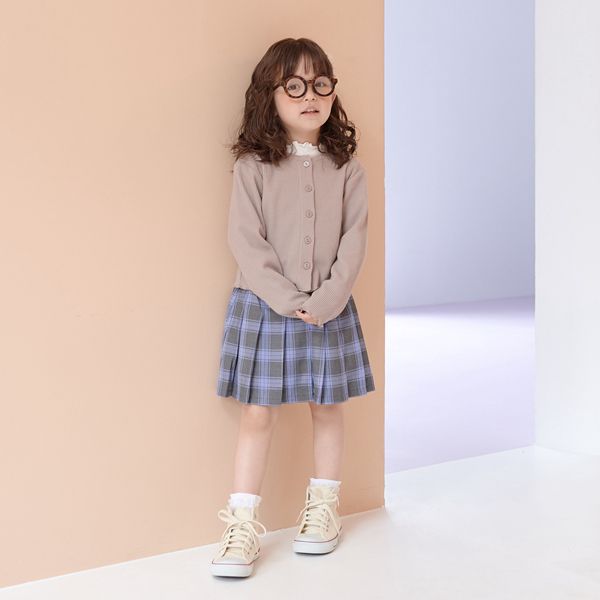 日本 Lycee mine - 學院風百摺格子裙-黃綠系