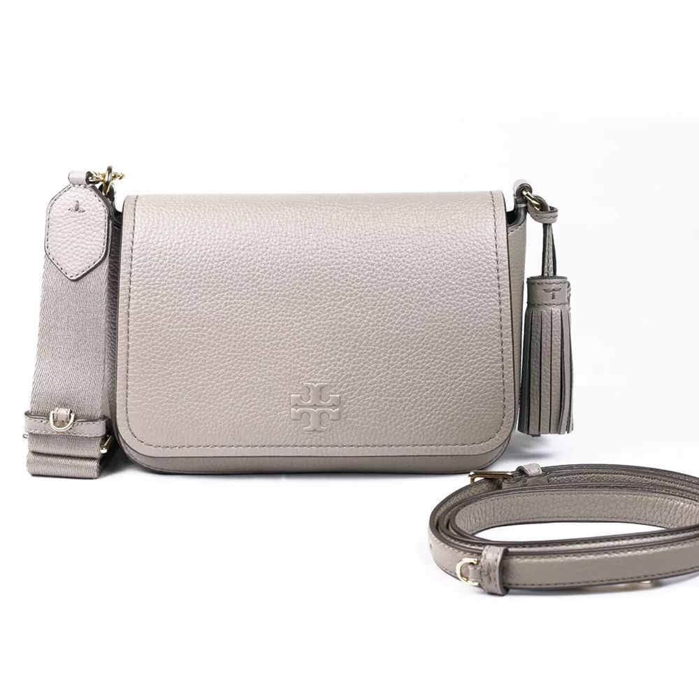 荔枝皮革翻蓋流蘇斜背包 (灰(背帶兩款可替換))