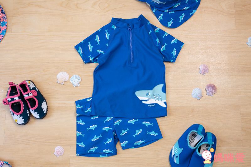 德國Playshoes - 抗UV防曬短袖兩件組兒童泳裝-鯊魚