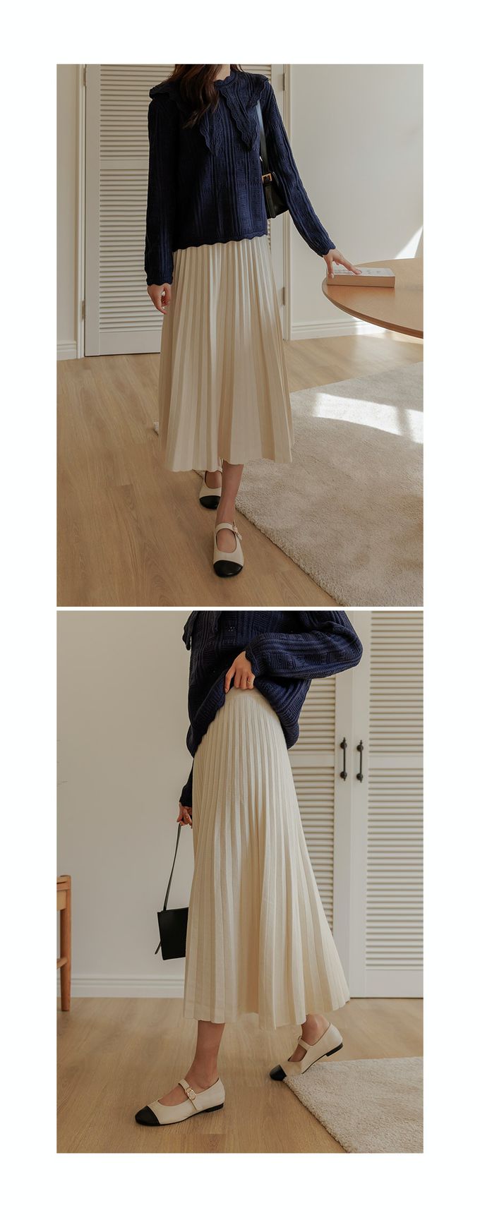 韓國 Urbantheroom - 優雅迷人百褶針織裙-象牙色 (Free)