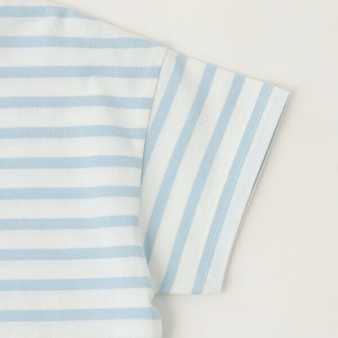 日本 petit main - [低價]接觸冷感 條紋短袖上衣-橘x白